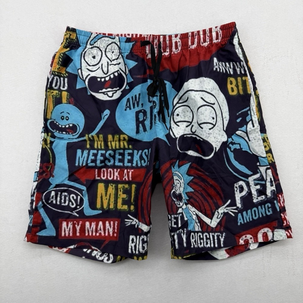Rick And‎ Morty Shorts Swim Trunks Lining Sz Large L 9" Colorful Graphic NEW